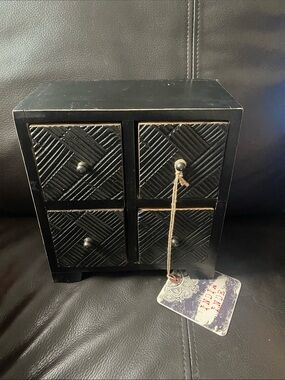 Handmade Black Four-Drawer Jewelry Organizer - Rustic Style